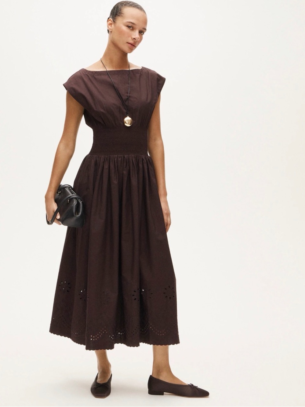 J CREW MT Smocked eyelet-hem dress in cotton poplin CT283